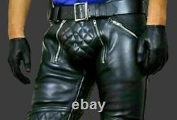 Mens Black Leather Pants/Trousers Quilted Biker Leather Jeans