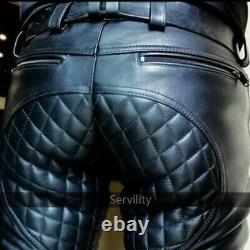 Mens Black Leather Pants/Trousers Quilted Biker Leather Jeans