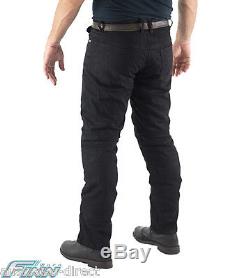 Mens Black Motorcycle Jeans Full Lined with Knitted Kevlar +CE Armour Finn Moto
