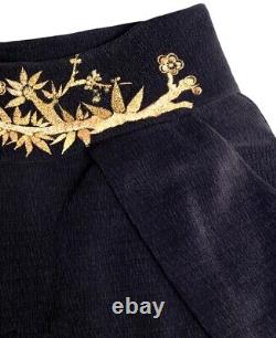 Mens Casual Trousers Japanese Pattern Embroidery Goden Leaves Retro Pants Unisex