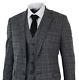 Mens Check Vintage Retro Herringbone Tweed Grey Black 3 Piece Suit Tailored Fit