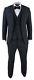 Mens Dark Blue Herringbone Tweed Vintage Slim Fit 3 Piece Formal Suit Black