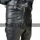 Mens Genuine Black Leather Biker Pants/trousers Double Zipper Pants Motorbike