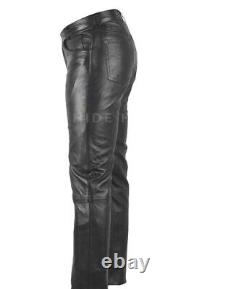 Mens Genuine Lambskin Leather Trousers Straight Fit Leather Jeans Pants