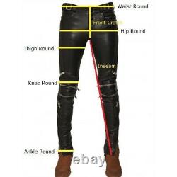 Mens Genuine Lambskin Leather Trousers Straight Fit Leather Jeans Pants