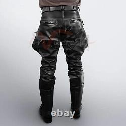Mens Genuine Leather Black Pants Lader Hosen Trousers Real Biker Rider Breeches