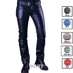 Mens Genuine Leather Pants Biker Leather Trousers Punk Kink Jeans Gay BLUF Pant