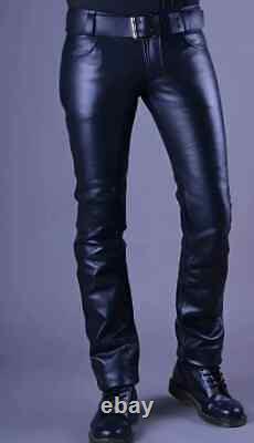 Mens Genuine Leather Pants Biker Leather Trousers Punk Kink Jeans Gay BLUF Pant