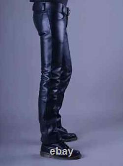 Mens Genuine Leather Pants Biker Leather Trousers Punk Kink Jeans Gay BLUF Pant