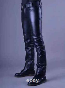 Mens Genuine Leather Pants Biker Leather Trousers Punk Kink Jeans Gay BLUF Pant