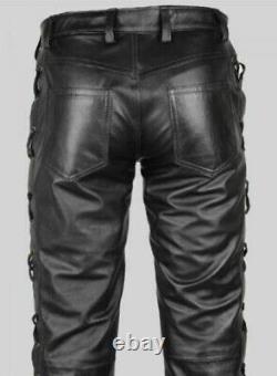 Mens Genuine Leather Pants Black Leather Biker Trousers Made to Order Many Sizes