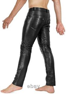 Mens Genuine Leather Pants Bluf Trousers Breeches Pants Cowhide Leather Jeans
