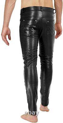 Mens Genuine Leather Pants Bluf Trousers Breeches Pants Cowhide Leather Jeans