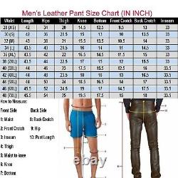 Mens Genuine Leather Quilted Biker Pants Hand Crafted Trousers Cowhide Leather
