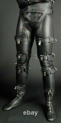 Mens Genuine Leather Skinny Pants Club Trouser Bondage Pants