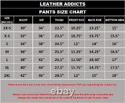 Mens Genuine Soft Cow Leather Quilted Motorcycle Bikers Jeans Slim Fit Pants