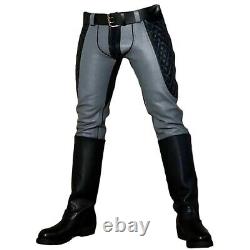 Mens Gray Genuine Leather Pants Trousers