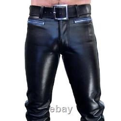 Mens Gray Genuine Leather Stylish Casual Club Wear Pants Trousers