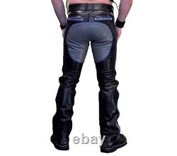 Mens Gray Genuine Leather Stylish Casual Club Wear Pants Trousers