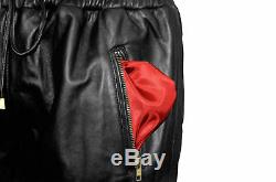Mens Jogging Trousers Black Real Leather Sweat Track Pant Bottom Zip Hip Hop