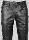 Mens Leather Bikers Pant Sides & Front Lace Up Motorcycle Jean Trouser Motorbike