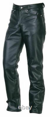 Mens Leather Jeans Pants Trouser 5 Pockets Cow Leather Black 501 style Schwarz