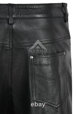Mens Leather Pants Biker Trouser Black Jeans Style Strong Cowhide Leather Pants