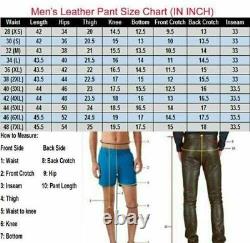 Mens Leather Quilted Biker Pants/Trousers For Men With Back Zip