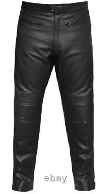 Mens Motorcycle Biker Black Leather Trousers Motorbike Jeans Pants & CE Armour