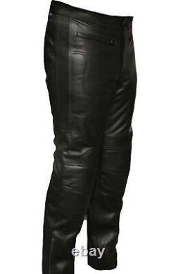 Mens Motorcycle Biker Black Leather Trousers Motorbike Jeans Pants & CE Armour