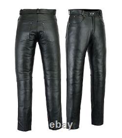 Mens Motorcycle Leather Jeans Pants trousers premium quality Cow Plain Leather