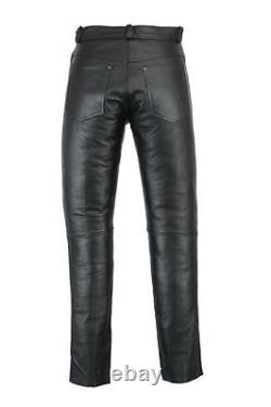 Mens Motorcycle Leather Jeans Pants trousers premium quality Cow Plain Leather