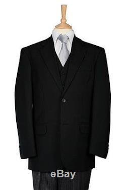 Mens New Black Masonic 3 Piece Free Masons Morning Suit Jacket Waistcoat Trouser