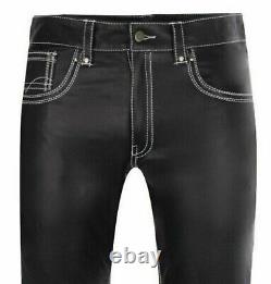 Mens Original Leather Black Pants Trousers 501 Style Breeches Biker Pants BLUF