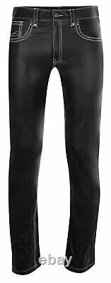 Mens Original Leather Black Pants Trousers 501 Style Breeches Biker Pants BLUF