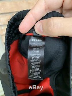 Mens Prada Milano Drawstring Zipper Pocket Track Pants Red Logo Size 32 Black