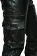Mens Pure Black Leather Pant Cargo Pockets Quilted Leather Pants Trousers Bluf
