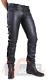 Mens Pure Leather Pants Black Trousers With Side Buckles Motorcycle Biker Pants