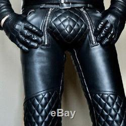 Mens Real Leather Motorbike Motorcycle Biker Jeans Trouser Pants Fashion Black