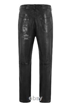 Mens Real Leather Trouser Motorcycle Black Lambskin Leather Jeans Style Pant 501