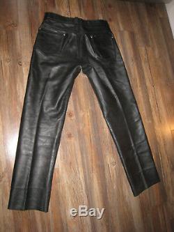 Mens Schott Jean Cut Steerhide Black Leather Biker Jeans SZ 36 Style #600