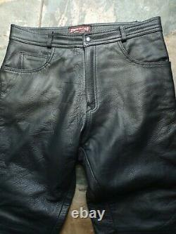 Mens Skintan Black Real Leather Side Laces Biker Trousers Size 36