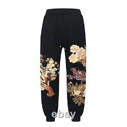 Mens Sweatpants Japanese Pattern Embroidery Dragon Tiger Jogger Track Pants