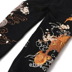 Mens Sweatpants Japanese Pattern Embroidery Dragon Track Pants Casual Trousers