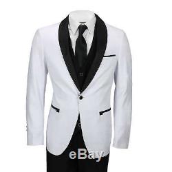 Mens White Black 3 Piece Tuxedo Suit Wedding Prom Grooms wear Retro Tailored Fit