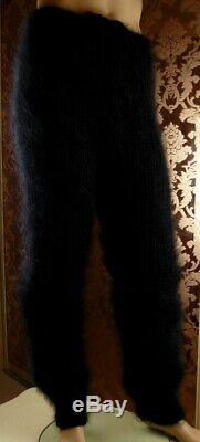 Mohair Handmade Thick Fluffy Black Men's Pants size 32-34 M Handknit