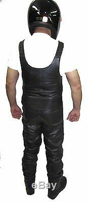 Motorcycle Waxy Cowhide Analine Leather Bib And Brace Dungaree 308