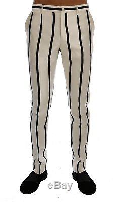 NEW $1600 DOLCE & GABBANA Pants White Black Striped 100% Silk Formal IT46 / W32