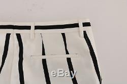 NEW $1600 DOLCE & GABBANA Pants White Black Striped 100% Silk Formal IT46 / W32