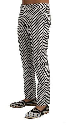 NEW $780 DOLCE & GABBANA Pants White Black Striped Cotton Slim Fit s. IT46 / W32